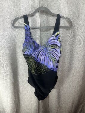 Christina Vintage Tropical Monstera Leaf One-Piece Swimsuit-Size 12
